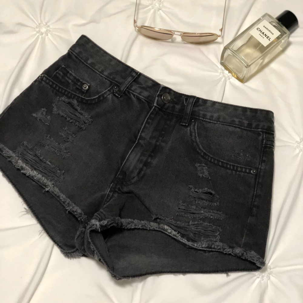 H&M Faded Distressed Black Jean Shorts